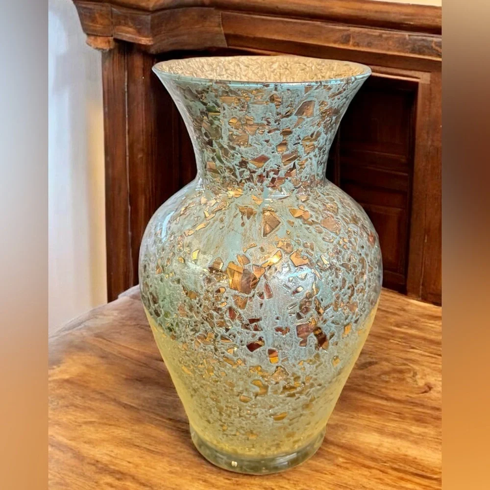 Signed Hastey Cat 1999 24k Gold Fused Art Mosaic Glass Vase